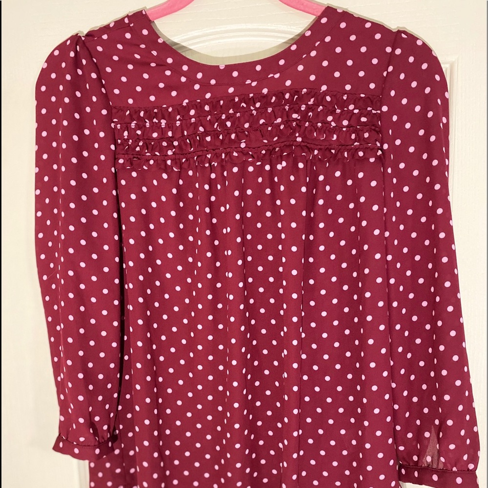 ELLE POLKA-DOT SLEEVED RUFFLE BLOUSE
